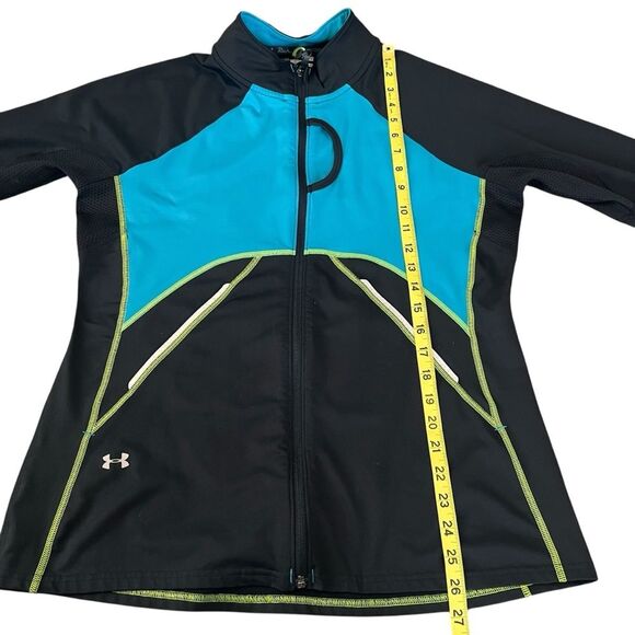 Under Armour Run Cold Gear Jacket Semi Fitted Full Zip Black Turquoise Athletic - Picture 9 of 12